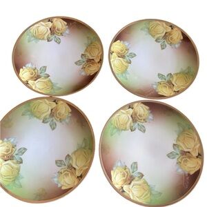 HandPainted China Plates, 4 Signed, Riviera, “Sevres”, Bavaria, Yellow R…